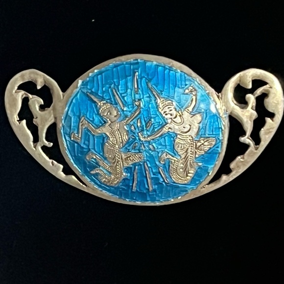 Siam Jewelry - Vintage Siam Sterling Silver Brooch Blue Enamel